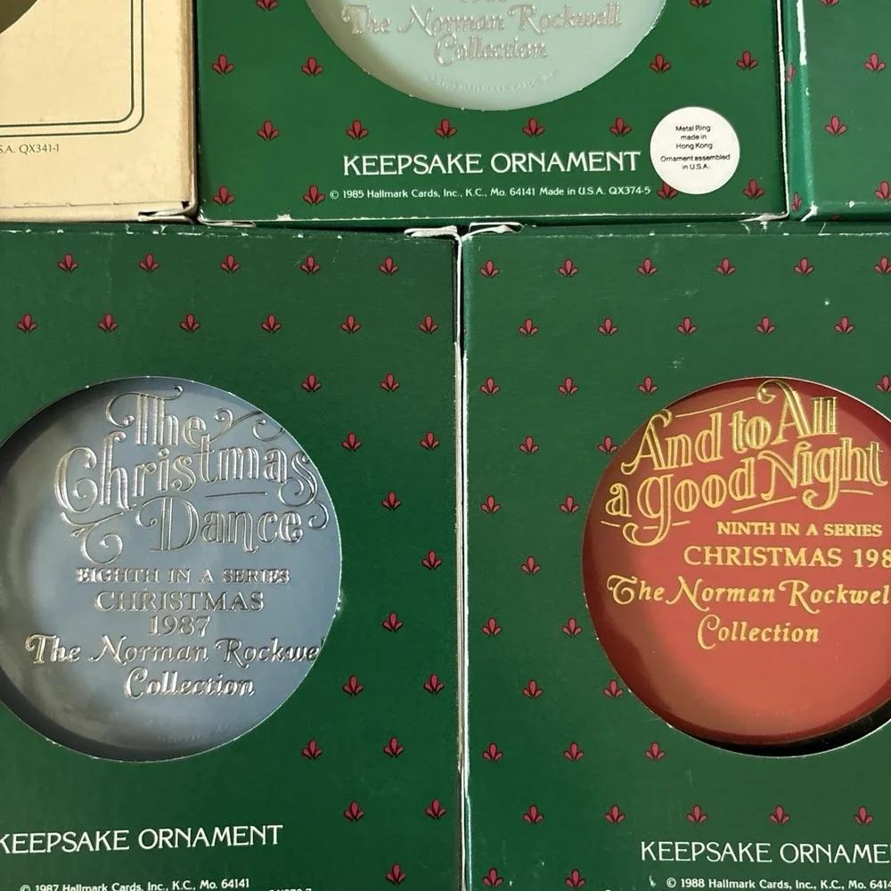 Hallmark Norman Rockwell Cameo Keepsake Ornament Set 8pc 1981-1988 Vintage